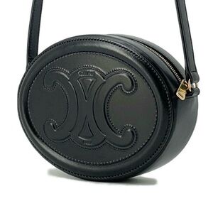 New Celine Triomphe Oval black leather crossbody purse mini bag